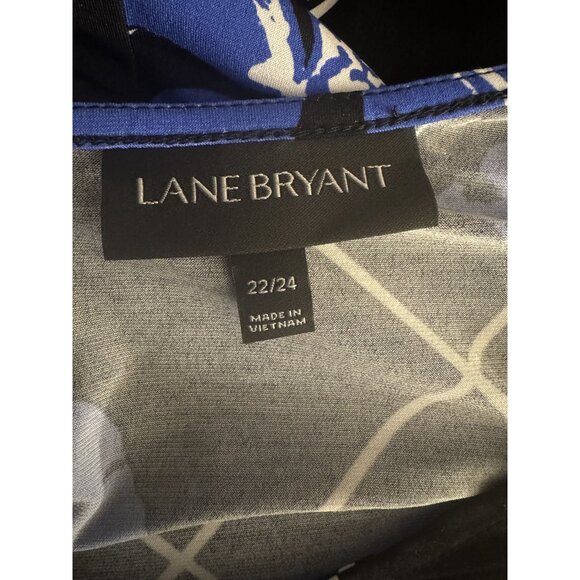 Lane Bryant Blue Floral Print Dress Attached Belt Size 22/24 3X Plus Size Career - Picture 11 of 13